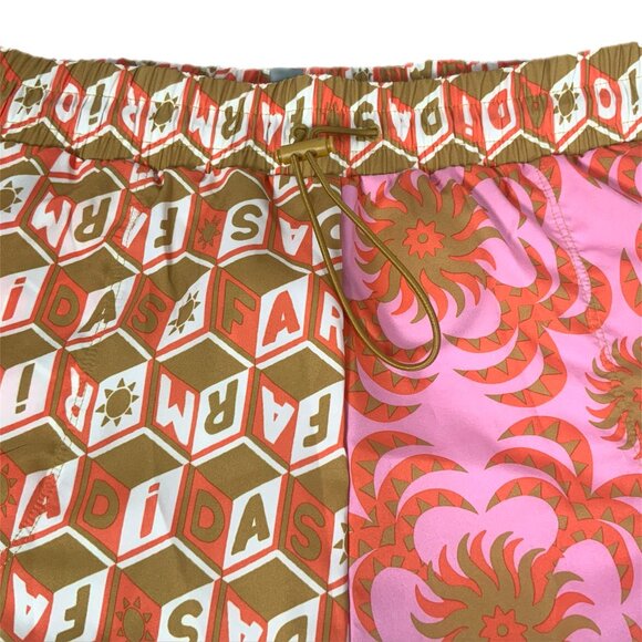 NWT FARM Rio x Adidas Logo Print Pacer Shorts Collab XL Pink Green Abstract - Picture 9 of 13